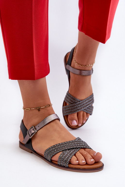 Platte sandalen voor dames S.Barski MY923 zwarte kleur Platte sandalen voor dames S.Barski MY923 zwarte kleur