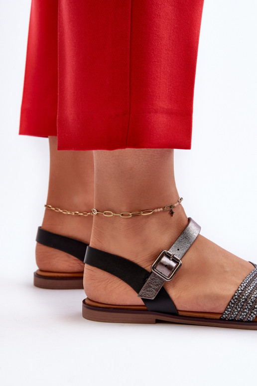 Platte sandalen voor dames S.Barski MY923 zwarte kleur Platte sandalen voor dames S.Barski MY923 zwarte kleur