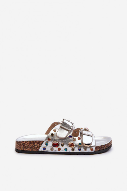 Chaussons pour femmes décorés avec boucles S.Barski MY121 couleur argent Chaussons pour femmes décorés avec boucles S.Barski MY121 couleur argent