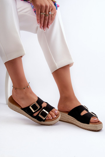 Chaussons pour femmes en éco-daim noir Zaloemi 2