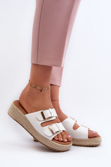 Chaussons blancs en simili cuir pour femmes Zaloemi