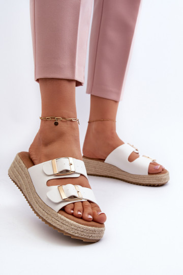 Chaussons blancs en simili cuir pour femmes Zaloemi 2