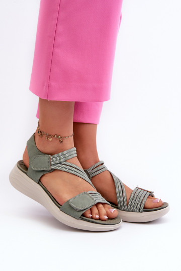 Comfortabele sandalen met zelfklevende sluitingen in groene kleur Eladora 2