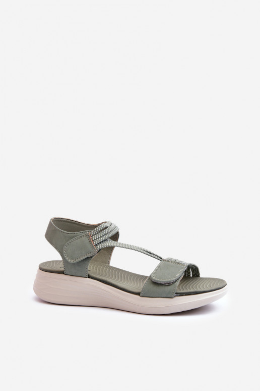 Sandales confortables à fermetures adhésives de couleur verte Eladora