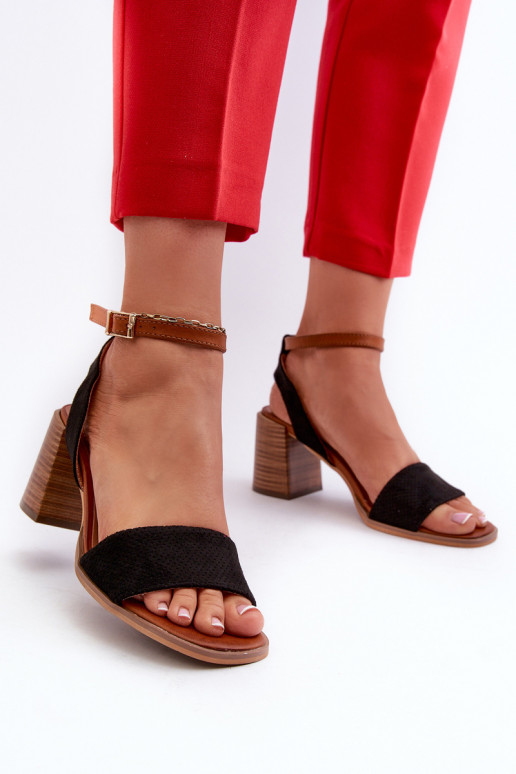 Damen-Sandalen mit hohen Absätzen aus Eco-Wildleder Black Ronvia