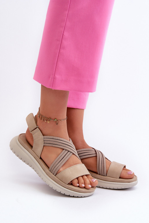 Bequeme Sandalen mit Klebeverschlüssen in der Farbe Beige von Ceclea