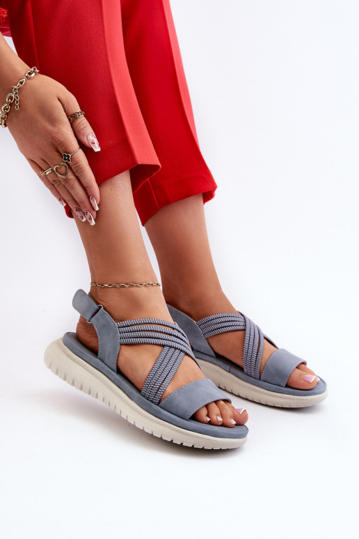 Comfortabele sandalen met zelfklevende sluitingen in de blauwe kleur Ceclea