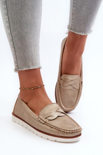 mocassins pour femmes en éco-cuir de couleur dorée Nestalia