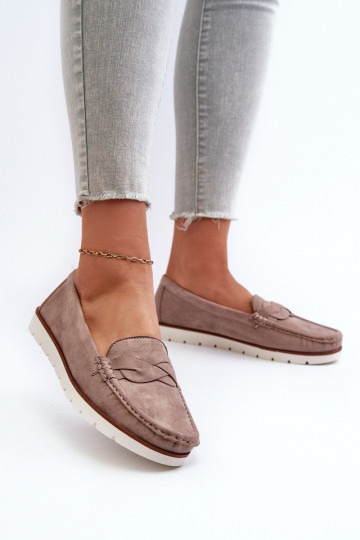 Damen-Mokassins aus Bio-Wildleder, dunkelbeige Nestalia