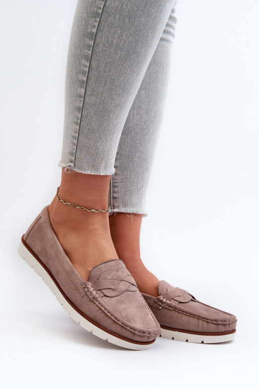 Damen-Mokassins aus Bio-Wildleder, dunkelbeige Nestalia