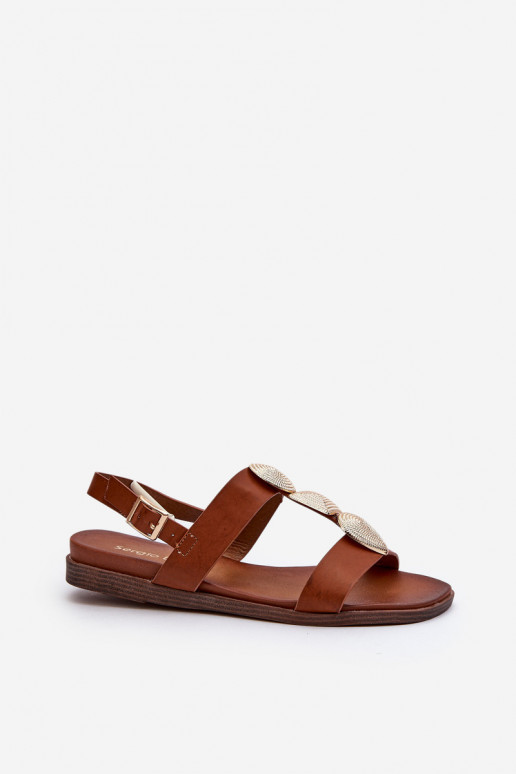 Flache Sandalen für Damen mit schönen Details Sergio Leone SK072H braune Farbe