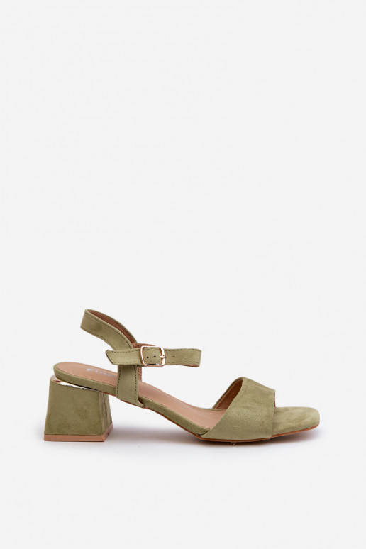 Damensandalen aus Bio-Wildlederblock, grüne Leisha