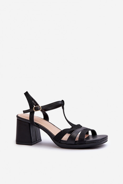 Sandales à talons hauts pour femmes en éco-cuir de couleur noire Lyana