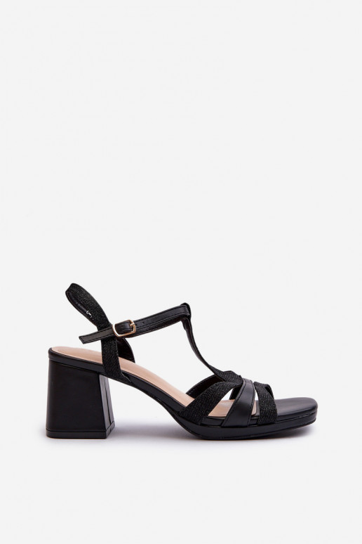 Sandales à talons hauts pour femmes en éco-cuir de couleur noire Lyana