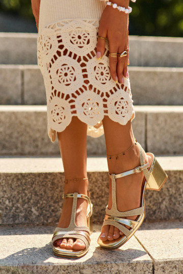 Damessandalen met hoge hak gemaakt van eco-leer in de gouden kleur Lyana 2