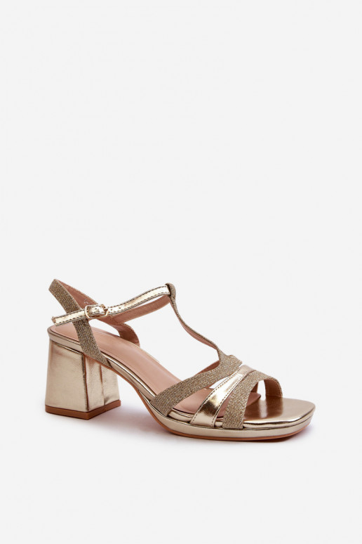 Damen-Sandalen mit hohen Absätzen aus Öko-Leder in der goldenen Farbe Lyana