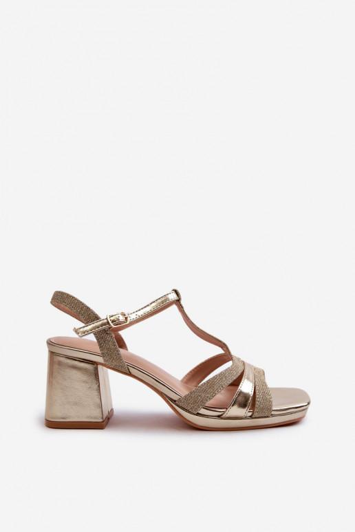 Sandales à talons hauts pour femmes en éco-cuir de couleur dorée Lyana