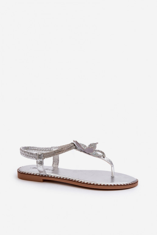 Flache Sandalen für Damen mit Blumen in der Farbe Silber von Edoni
