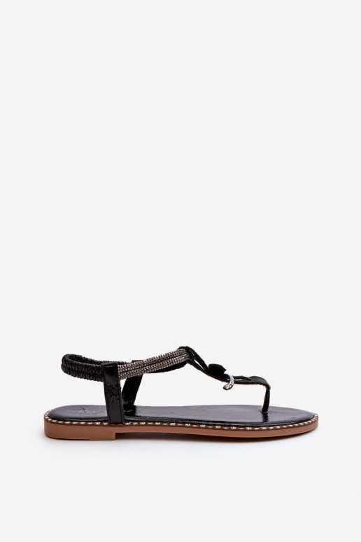 Flache Sandalen für Damen mit Blumen in der Farbe Schwarz von Edoni Flache Sandalen für Damen mit Blumen in der Farbe Schwarz von Edoni