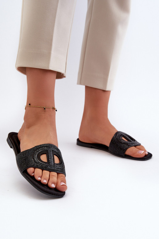 Damesslippers met brede hak in de kleur zwart Dimrose