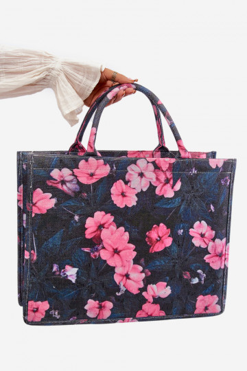 Sac à main à fleurs Mooch noir et rose 2