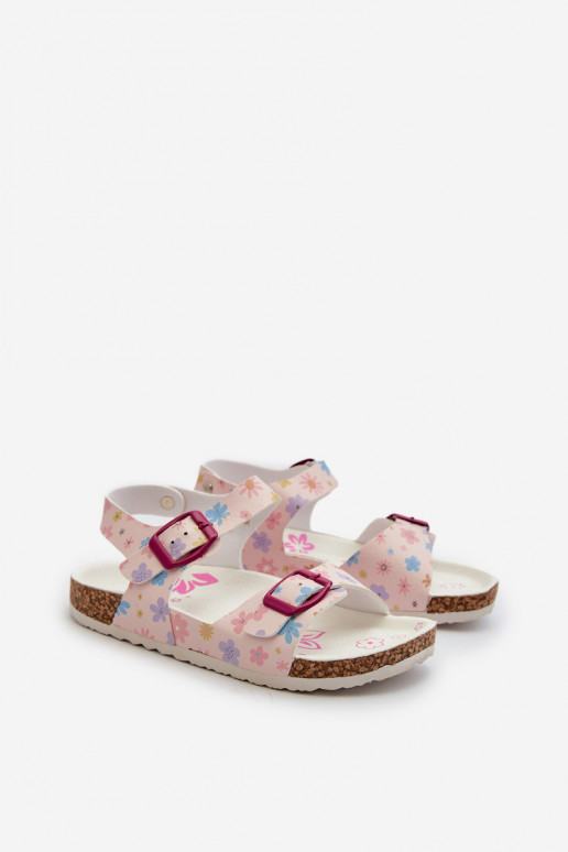 sandales Enfants avec fleurs avec boucles de couleur rose Memoria