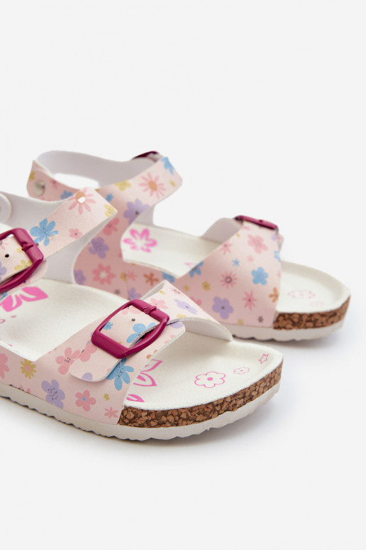 sandales Enfants avec fleurs avec boucles de couleur rose Memoria