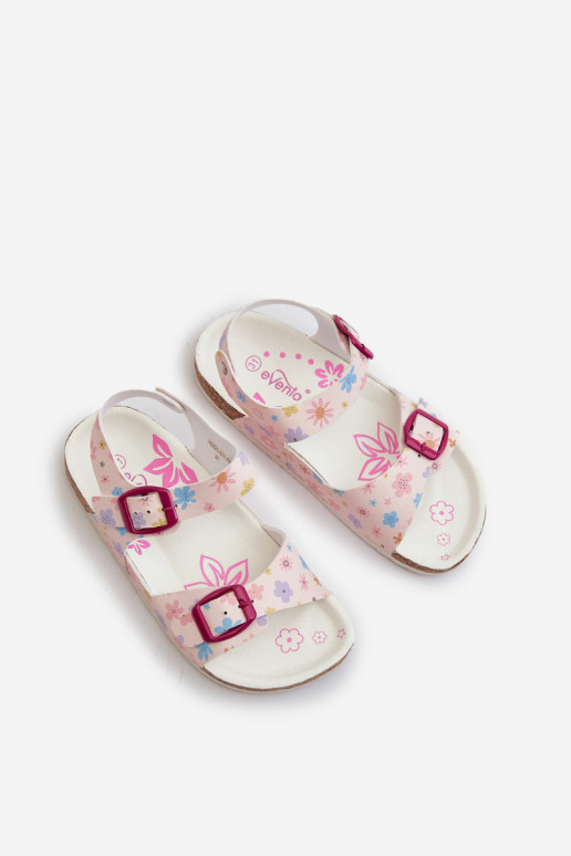 Sandalen für Kinder mit Blumen und Schnallen in der Farbe Rosa von Memoria