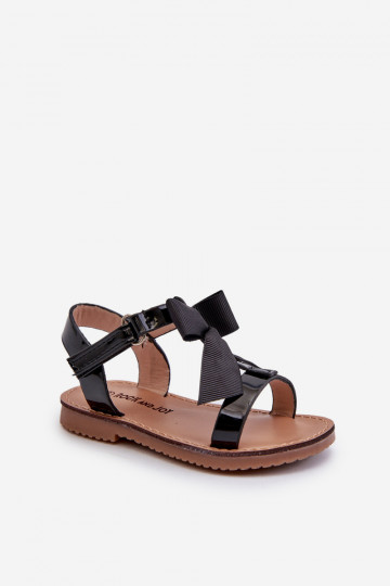 Lackierte Kindersandalen mit Bändern und Klebeverschlüssen aus schwarzem Joratia 2