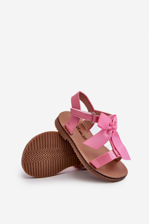 Lackierte Kindersandalen mit Bändern und Klebeverschlüssen rosa Joratia