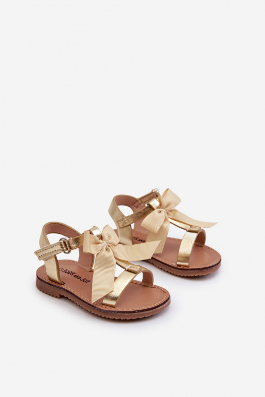 Sandalen Kinder met linten met zelfklevende sluitingen goudkleur Joratia Sandalen Kinder met linten met zelfklevende sluitingen goudkleur Joratia