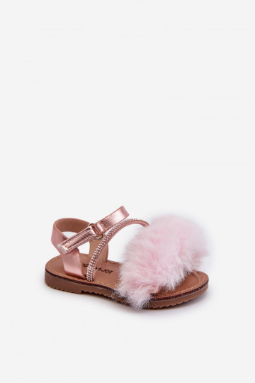 sandales Enfants avec attaches adhésives avec fourrure rose Rosavere 2