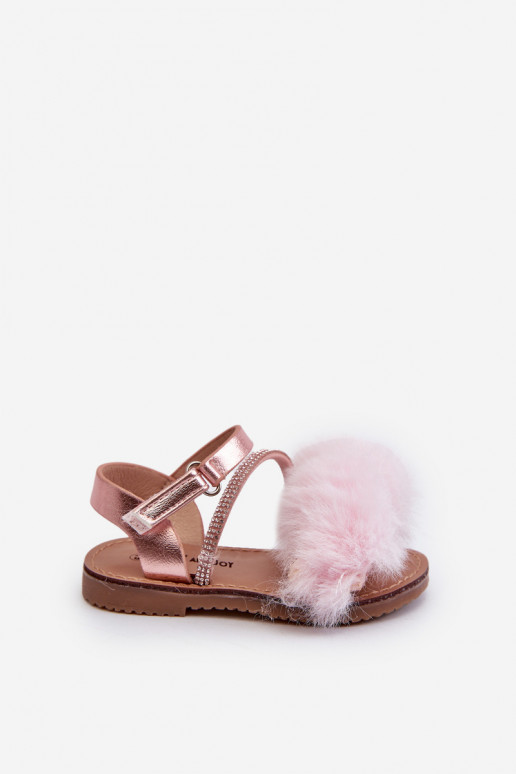sandales Enfants avec attaches adhésives avec fourrure rose Rosavere