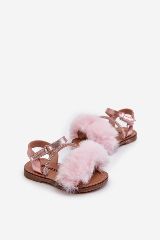 Sandalen Kinder mit Klebeverschlüssen mit Fell rosa Rosavere