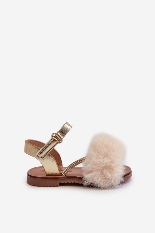 Sandales pour enfants avec attaches adhésives avec fourrure, couleur or Rosavere