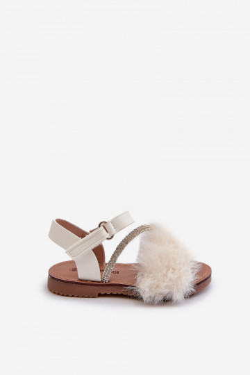 sandales Enfants avec attaches adhésives avec fourrure de couleur blanc Rosavere 2