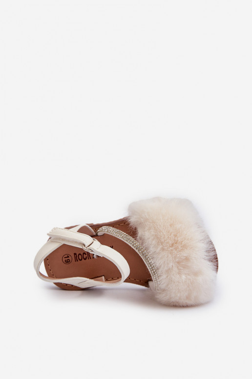 sandales Enfants avec attaches adhésives avec fourrure de couleur blanc Rosavere