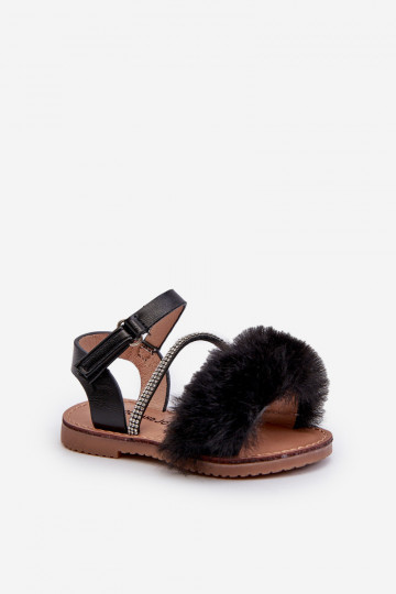 sandales Enfants avec attaches adhésives avec fourrure couleur noir Rosavere 2