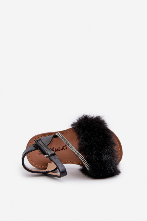 sandales Enfants avec attaches adhésives avec fourrure couleur noir Rosavere