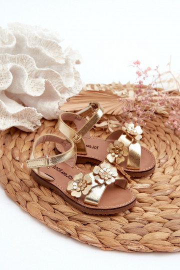 Sandales pour enfants Ozdobione à motifs floraux avec attaches adhésives couleur or Fagossa