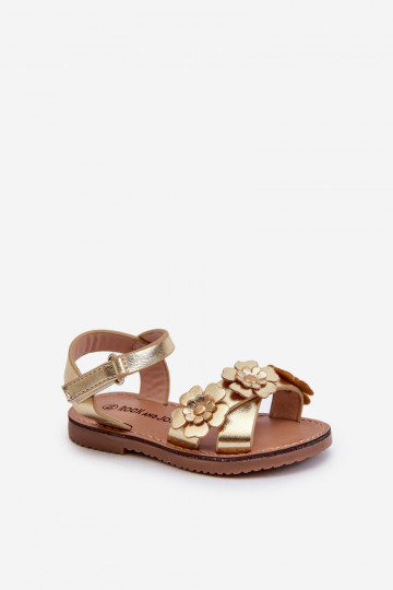 Sandalen Kinder Ozdobione mit Blumenmotiven mit Klebeverschlüssen goldfarben Fagossa 2