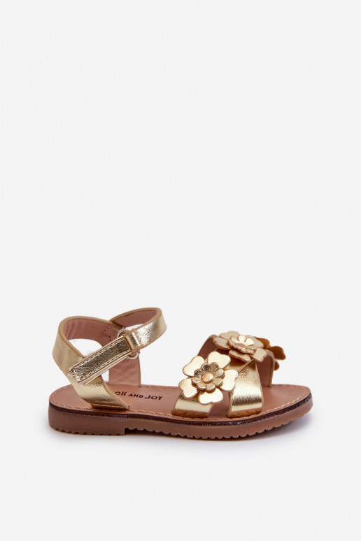Sandales pour enfants Ozdobione à motifs floraux avec attaches adhésives couleur or Fagossa