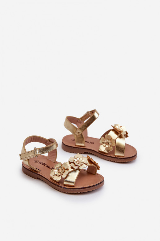Sandales pour enfants Ozdobione à motifs floraux avec attaches adhésives couleur or Fagossa Sandales pour enfants Ozdobione à motifs floraux avec attaches adhésives couleur or Fagossa