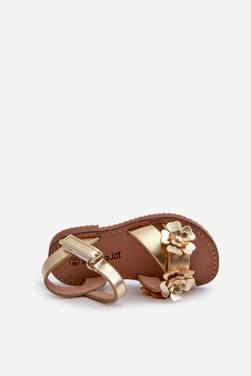 Sandalen Kinder Ozdobione mit Blumenmotiven mit Klebeverschlüssen goldfarben Fagossa