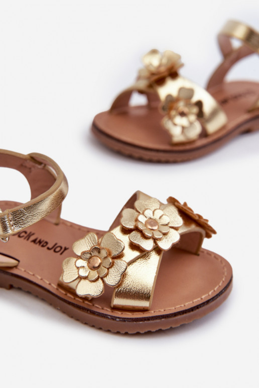 Sandalen Kinder Ozdobione met bloemmotieven met zelfklevende sluitingen goudkleur Fagossa Sandalen Kinder Ozdobione met bloemmotieven met zelfklevende sluitingen goudkleur Fagossa