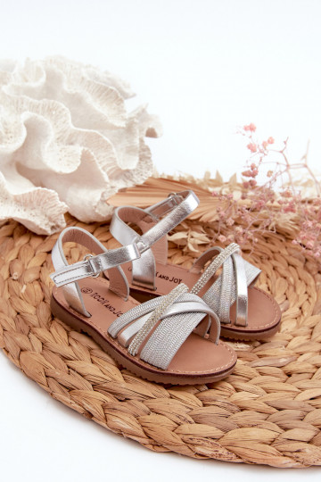 mit Glanz Kindersandalen mit Klebeverschlüssen, silberfarben Delphina