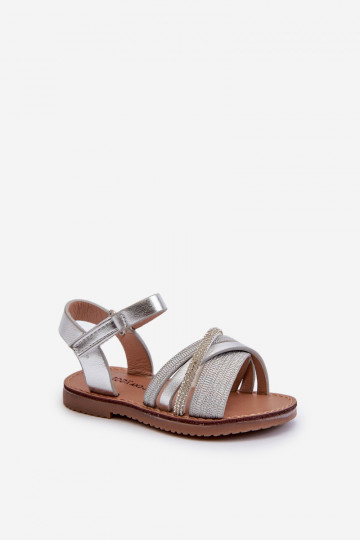 mit Glanz Kindersandalen mit Klebeverschlüssen, silberfarben Delphina 2