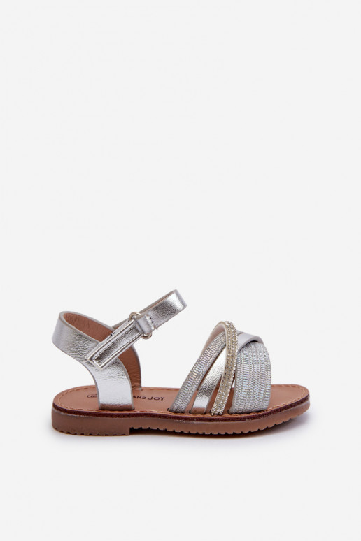 avec brillance Sandales enfant à fermetures adhésives, couleur argent Delphina
