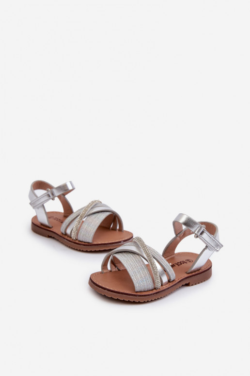 avec brillance Sandales enfant à fermetures adhésives, couleur argent Delphina avec brillance Sandales enfant à fermetures adhésives, couleur argent Delphina