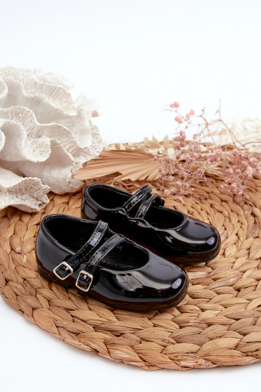 ballerines effet vernis Enfant à bretelles noir Margenis
